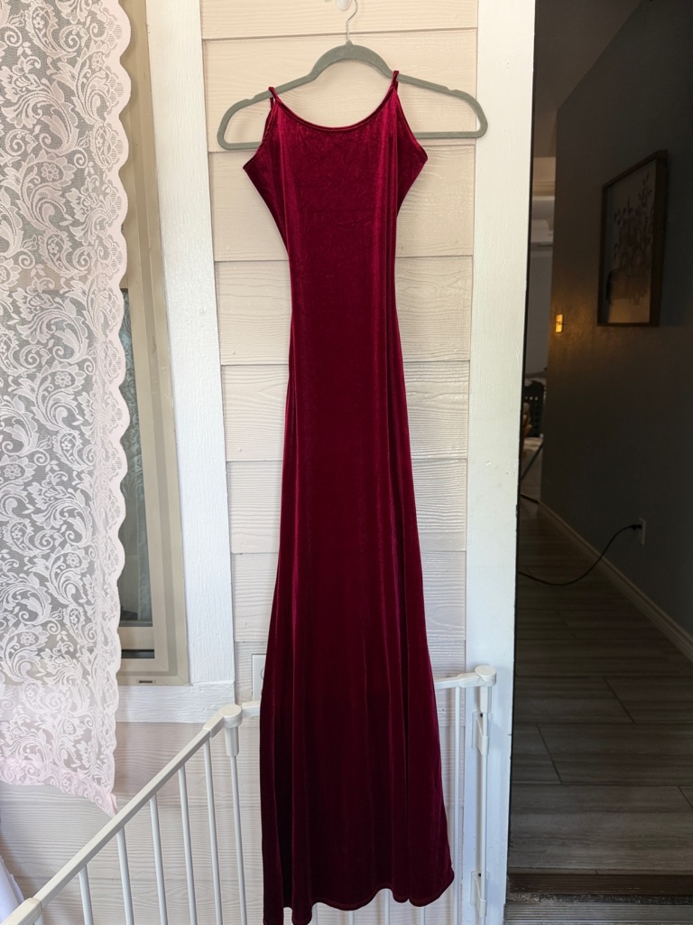 Fashion Nova Burgundy Velvet Maxi Slip Dress open back